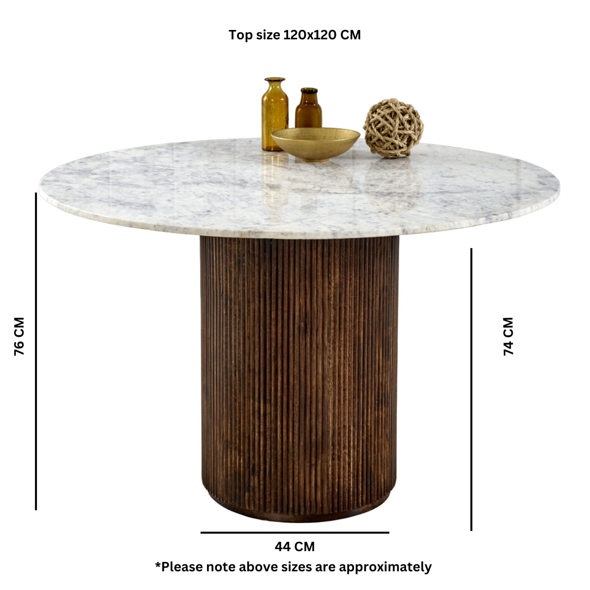 Opal Natural Marble and Mango Wood Round Dining Table