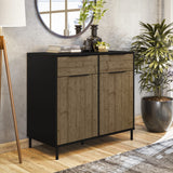 Madrid Black and Acacia Effect 2 Door 2 Drawer Sideboard