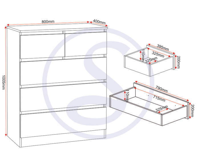 Malvern 3+2 Drawer Chest of Drawers