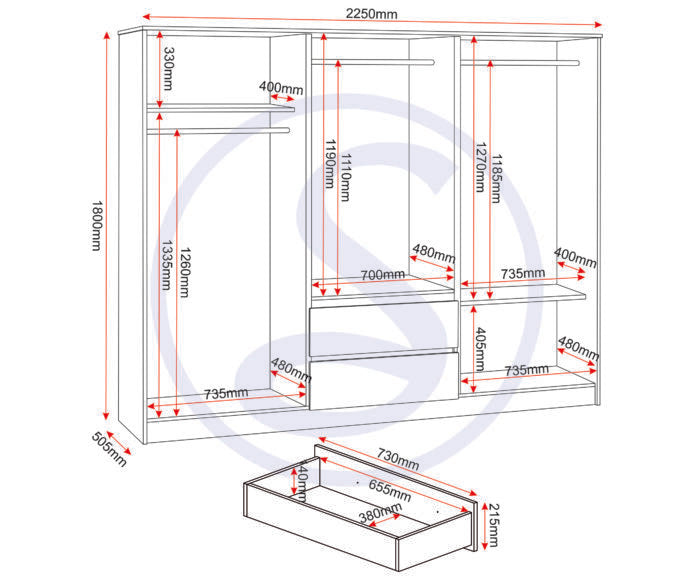 Malvern 6 Door 2 Drawer Wardrobe