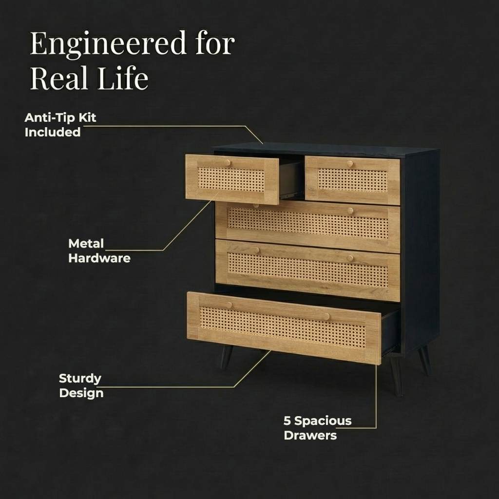 Manila Rattan 3+2 Drawer Chest of Drawers