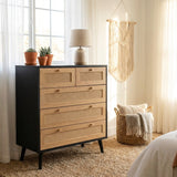 Manila 3+2 Drawer Chest Black Rattan