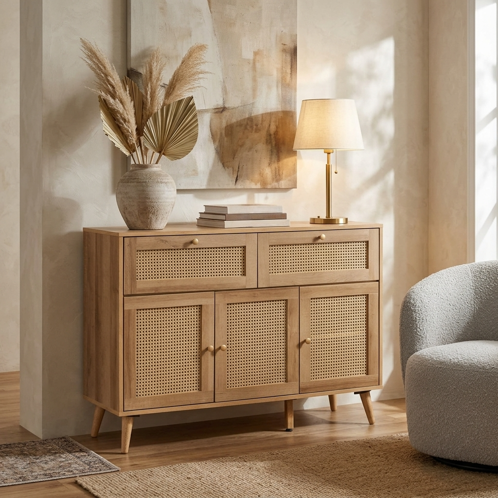 Manila Rattan 3 Door 2 Drawer Large Sideboard