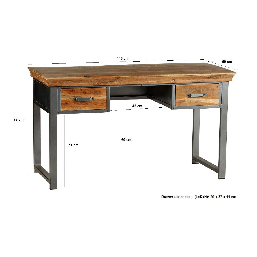 Metropolis Industrial 2 Drawer Desk