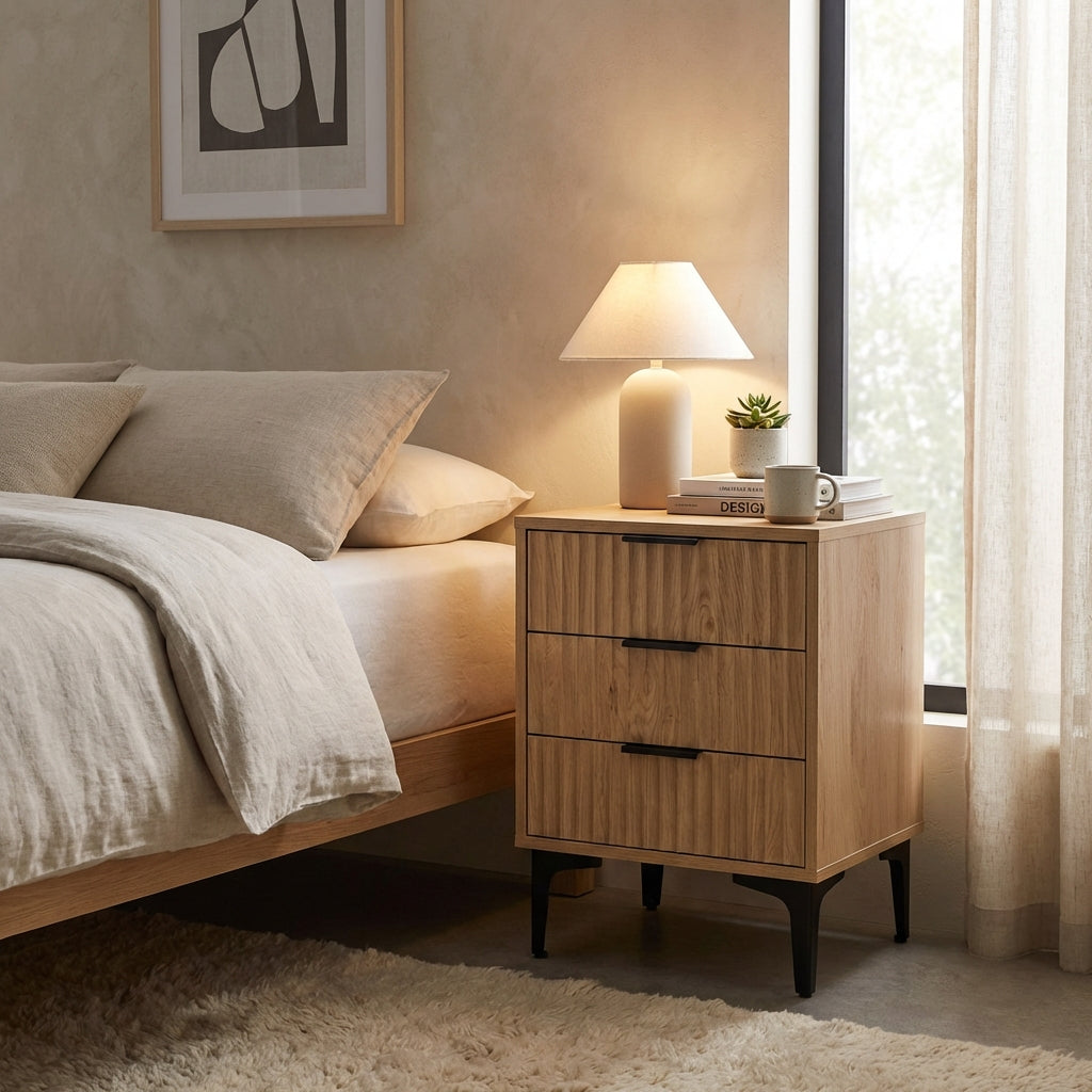 Miami Ridged 3 Drawer Fluted Bedside Table
