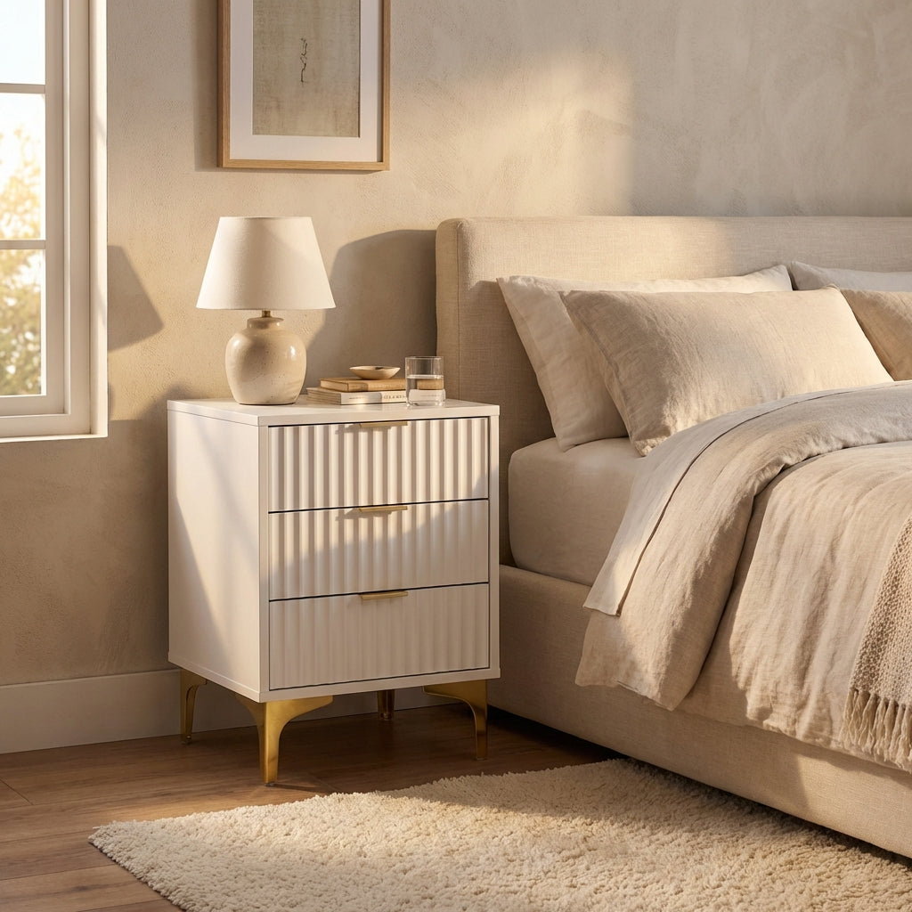 Miami Ridged 3 Drawer Fluted Bedside Table