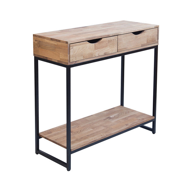 Mirelle Solid Oak Industrial 2 Drawer Console Table