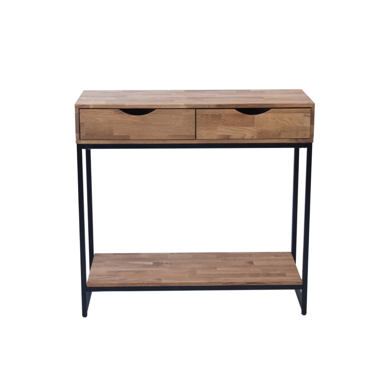 Mirelle Solid Oak Industrial 2 Drawer Console Table