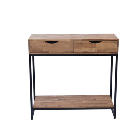 Mirelle Solid Oak Industrial 2 Drawer Console Table