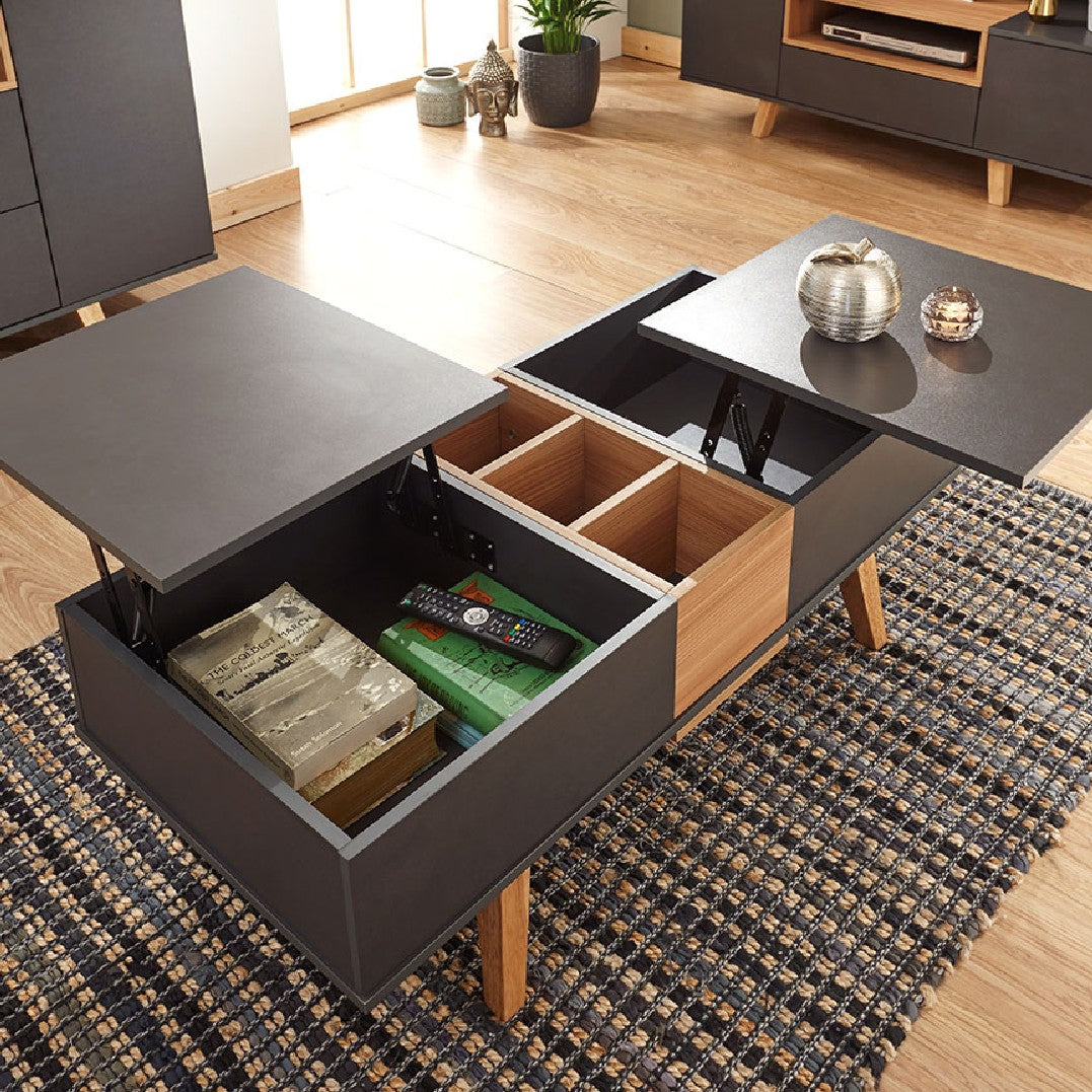 Modena Slate Grey and Oak Double Lift Top Coffee Table