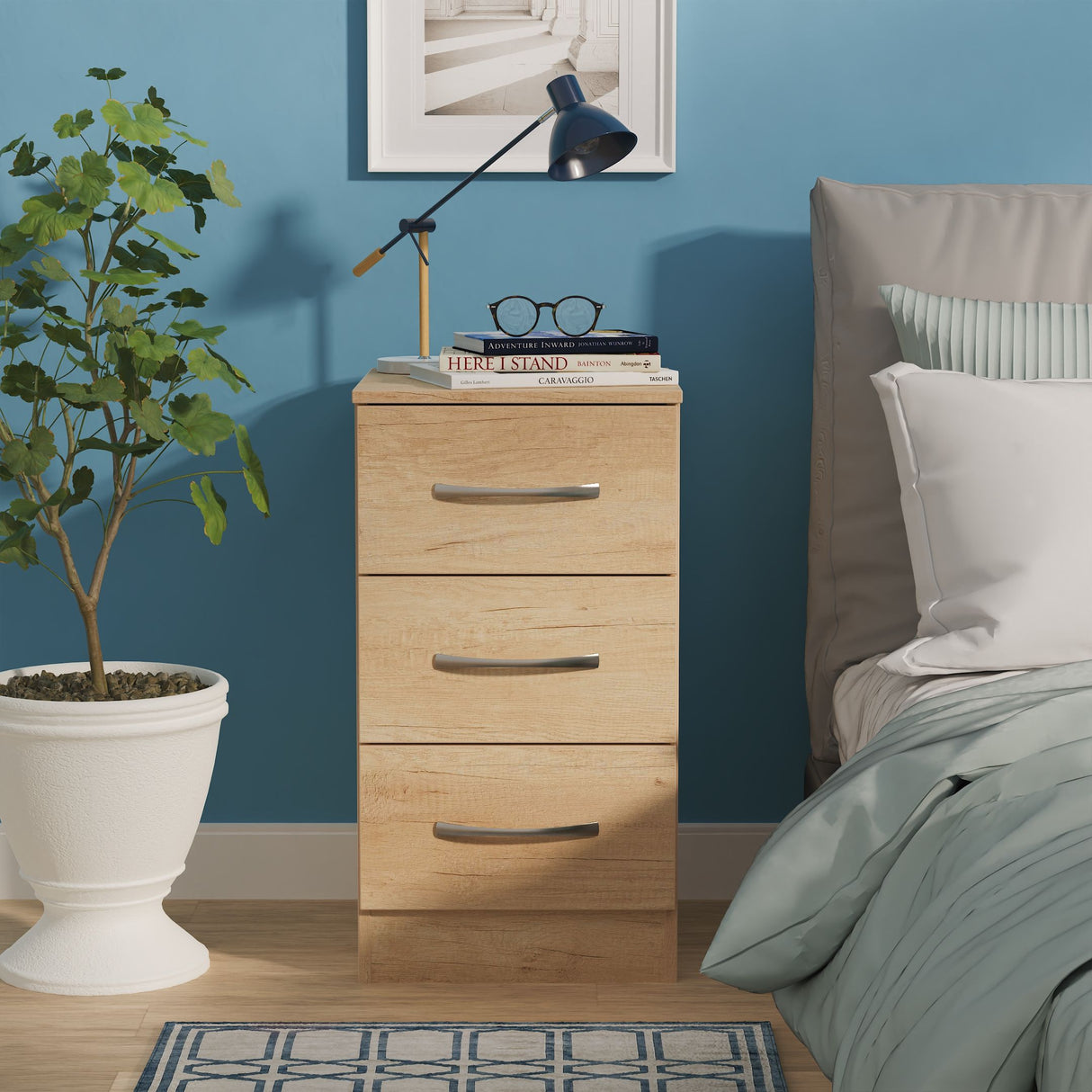 Avon 3 Drawer Bedside Table