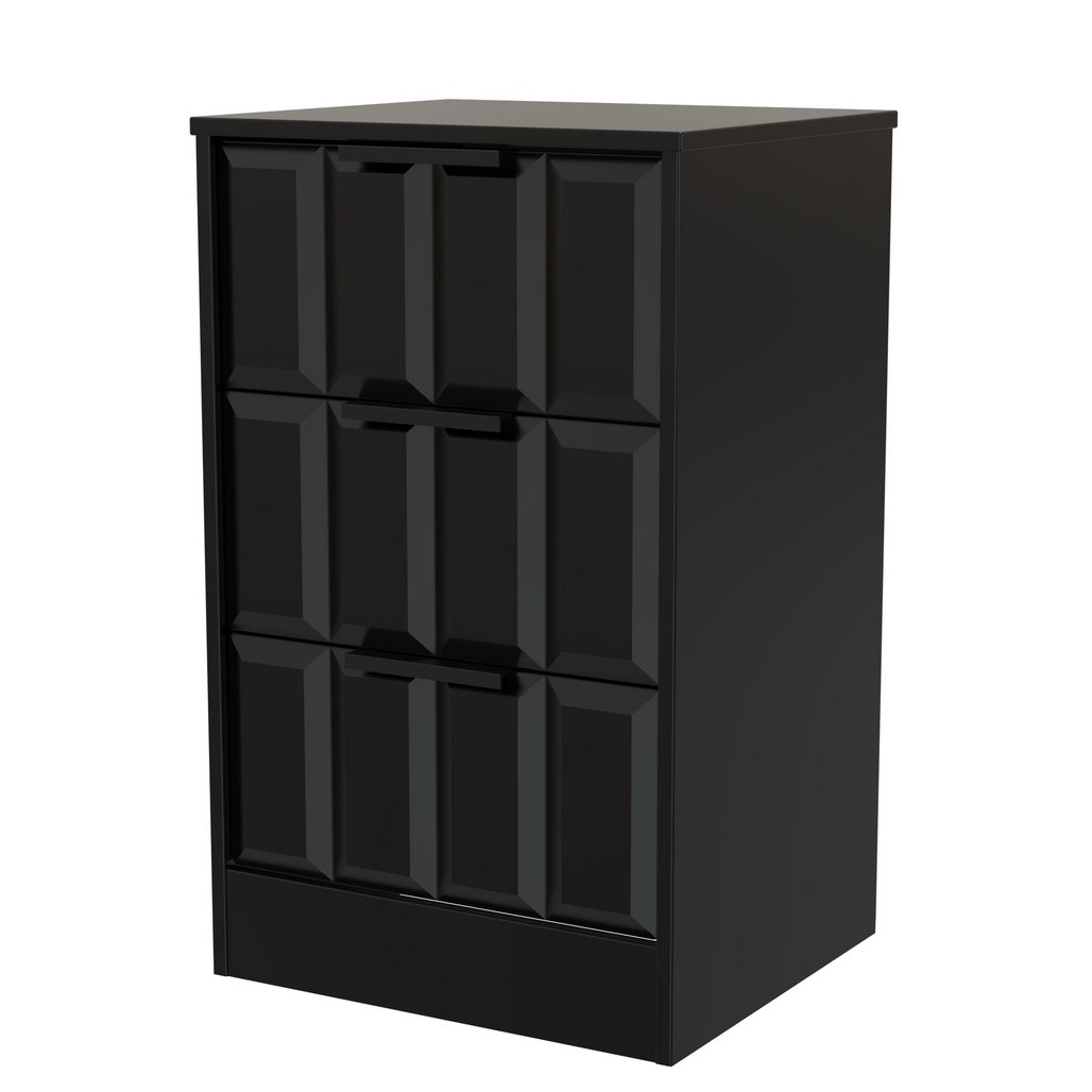 New York 3 Drawer Bedside Table with Black Handles