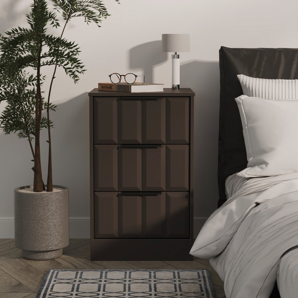 New York 3 Drawer Bedside Table with Black Handles