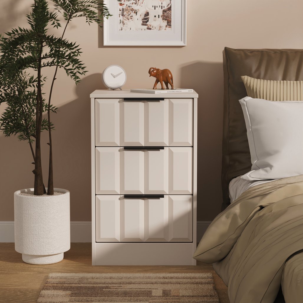 New York 3 Drawer Bedside Table with Black Handles