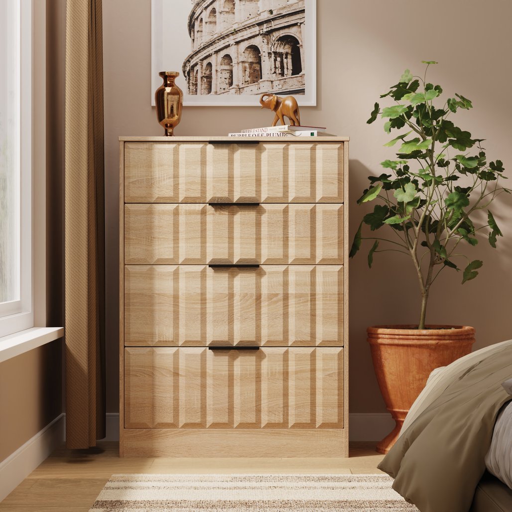 New York 4 Drawer Deep Chest with Black Handles