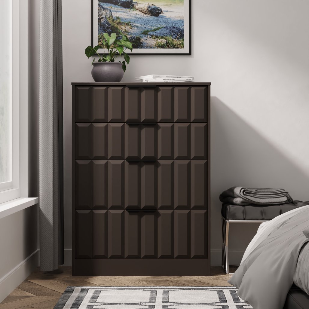 New York 4 Drawer Deep Chest with Black Handles