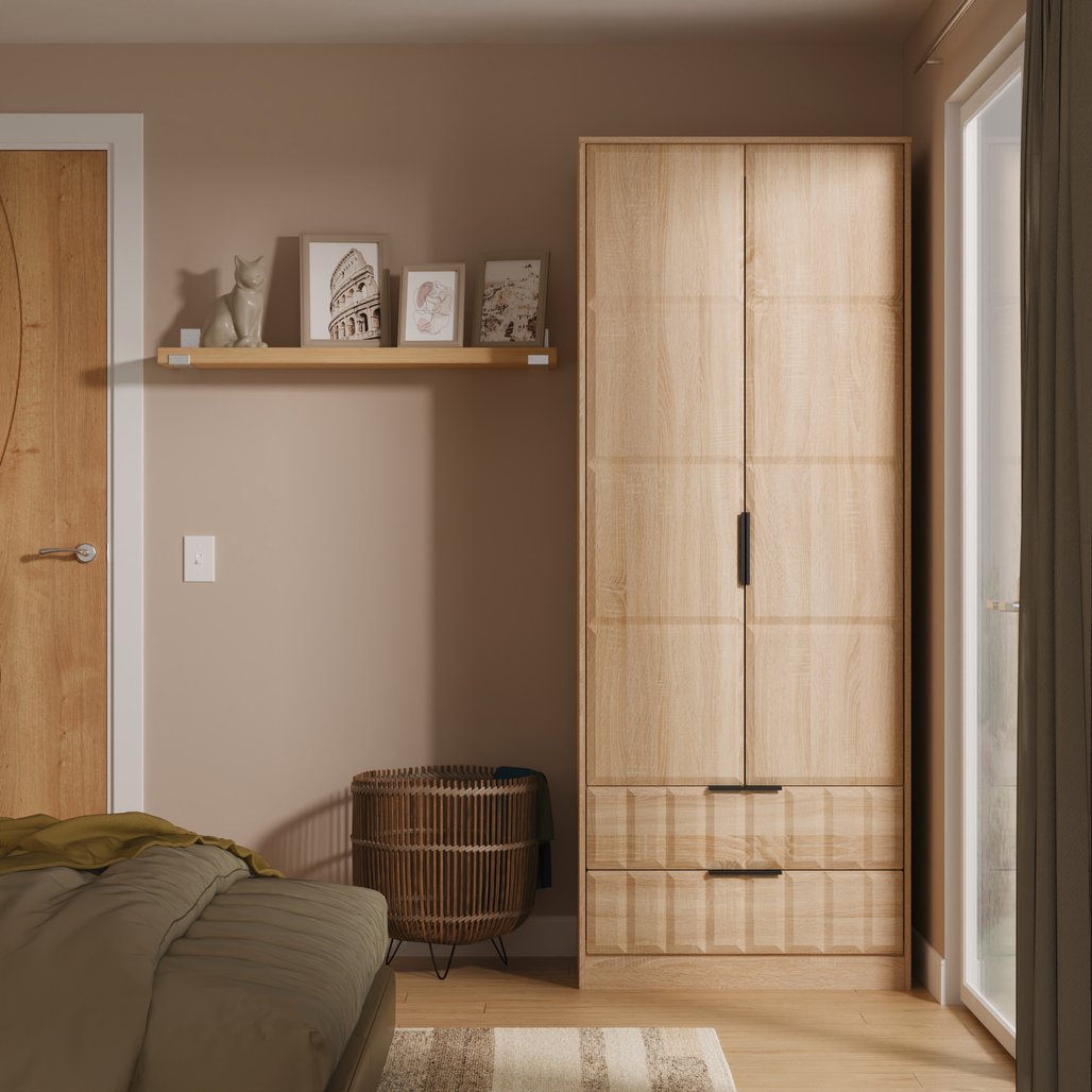 New York Tall 2 Door 2 Drawer Double Wardrobe with Black Handles