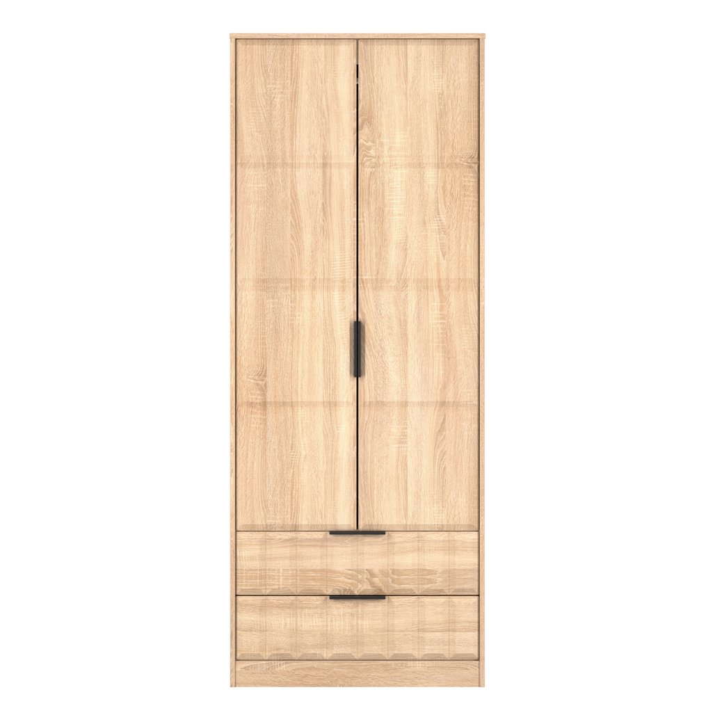 New York Tall 2 Door 2 Drawer Double Wardrobe with Black Handles