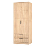 New York Tall 2 Door 2 Drawer Double Wardrobe with Black Handles