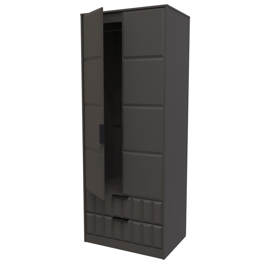 New York Tall 2 Door 2 Drawer Double Wardrobe with Black Handles