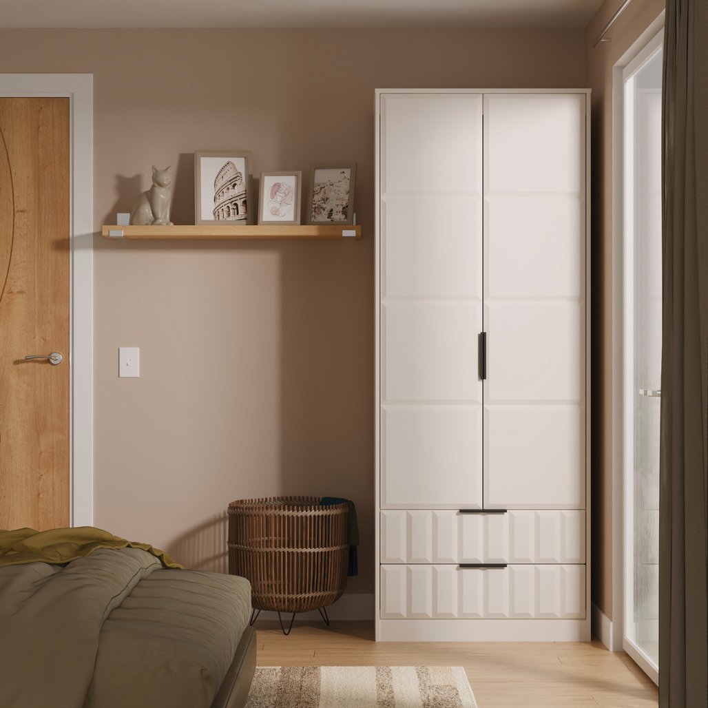New York Tall 2 Door 2 Drawer Double Wardrobe with Black Handles