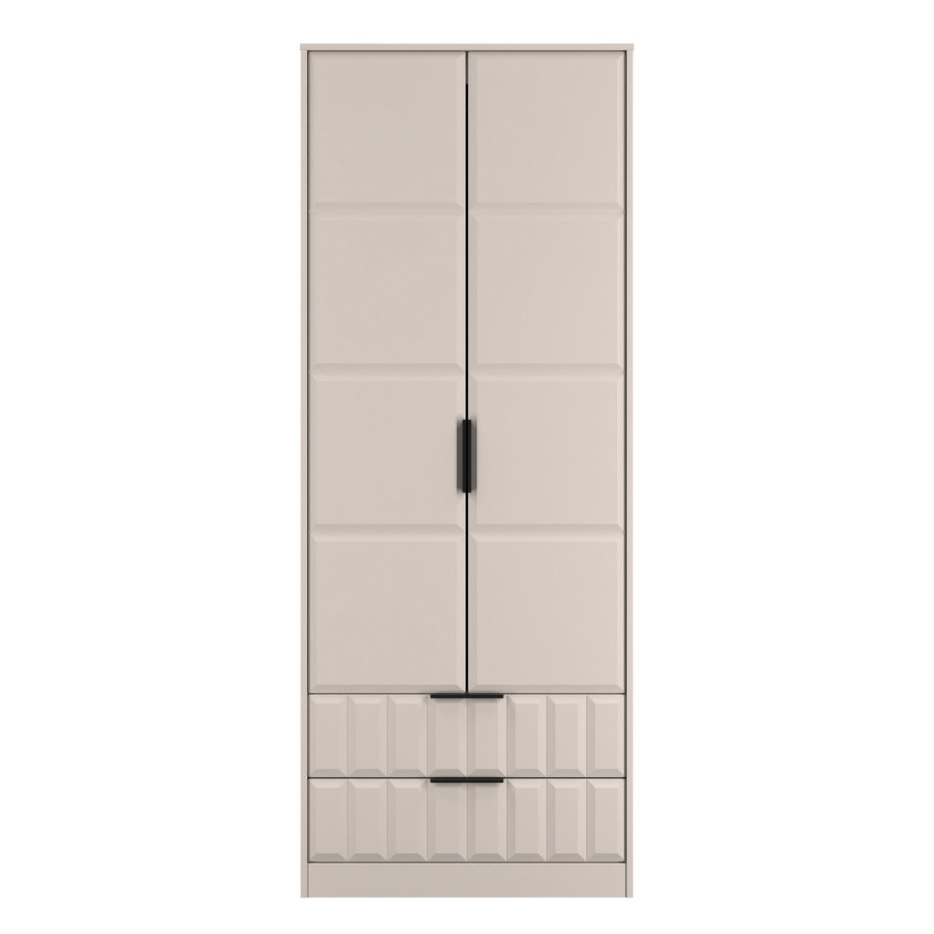 New York Tall 2 Door 2 Drawer Double Wardrobe with Black Handles