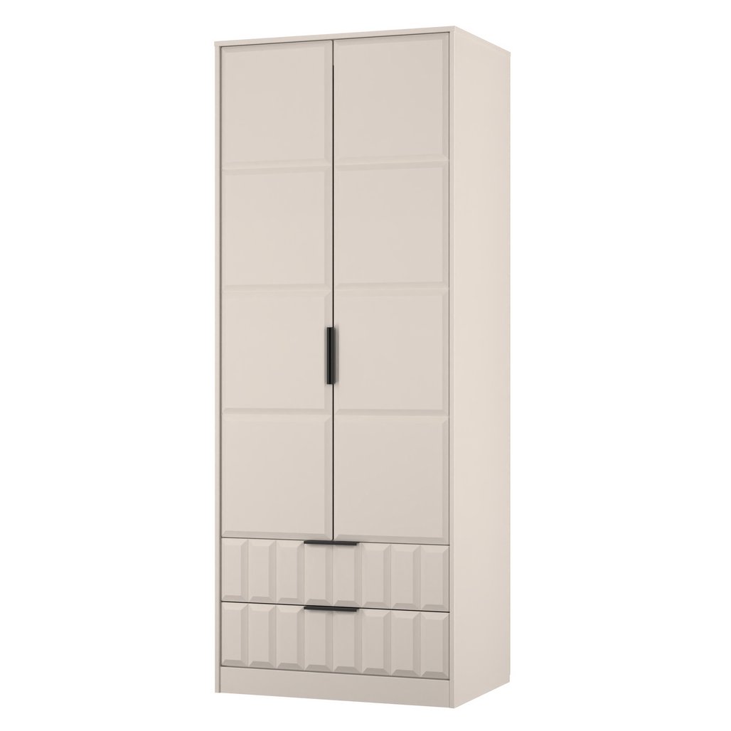 New York Tall 2 Door 2 Drawer Double Wardrobe with Black Handles