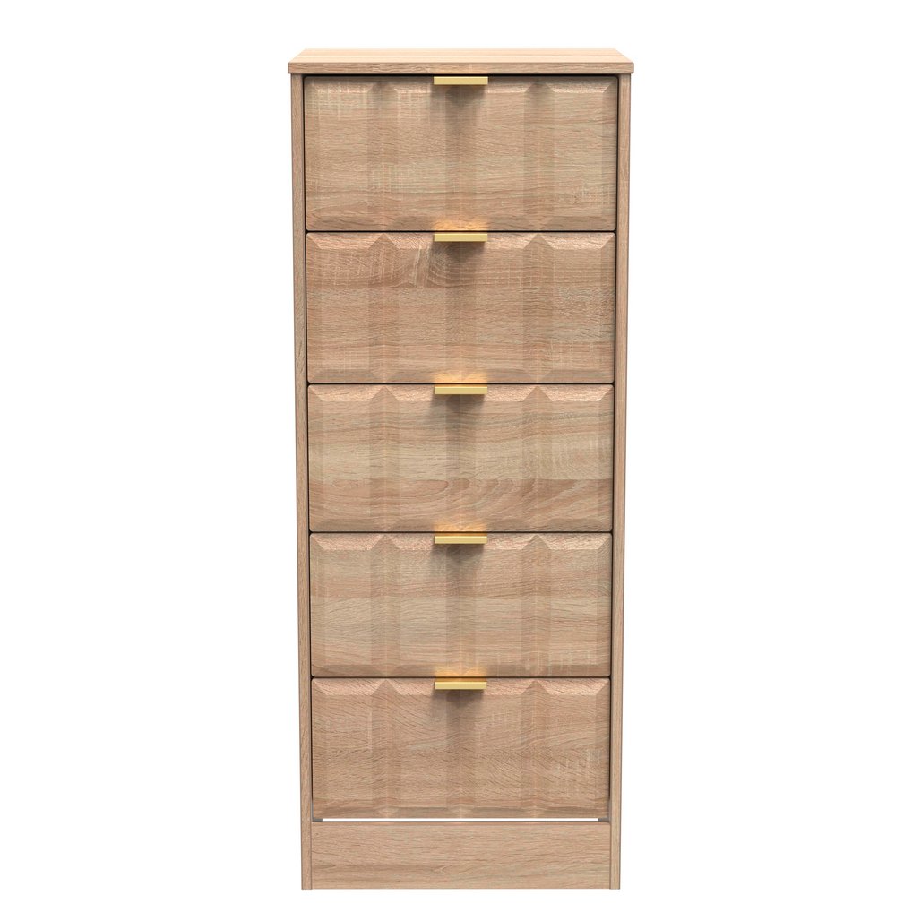 New York 5 Drawer Tall Bedside Table with Gold Handles