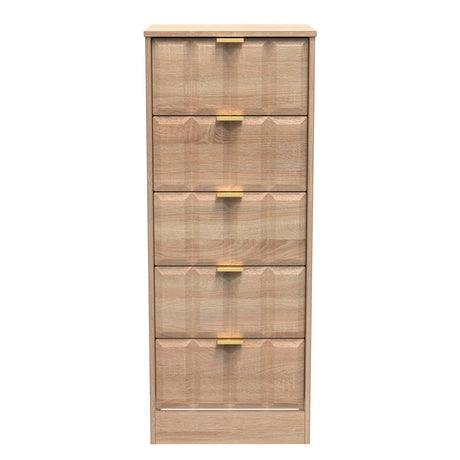 New York 5 Drawer Tall Bedside Table with Gold Handles