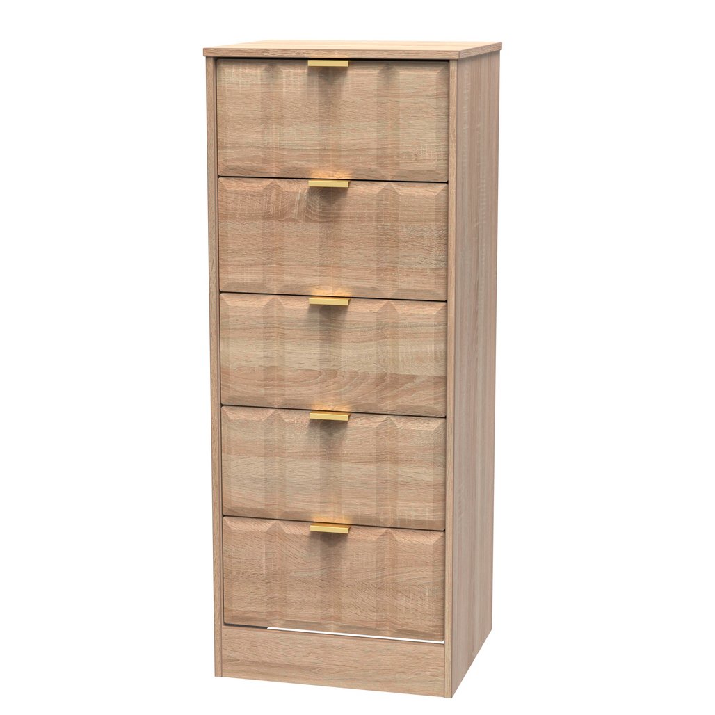 New York 5 Drawer Tall Bedside Table with Gold Handles