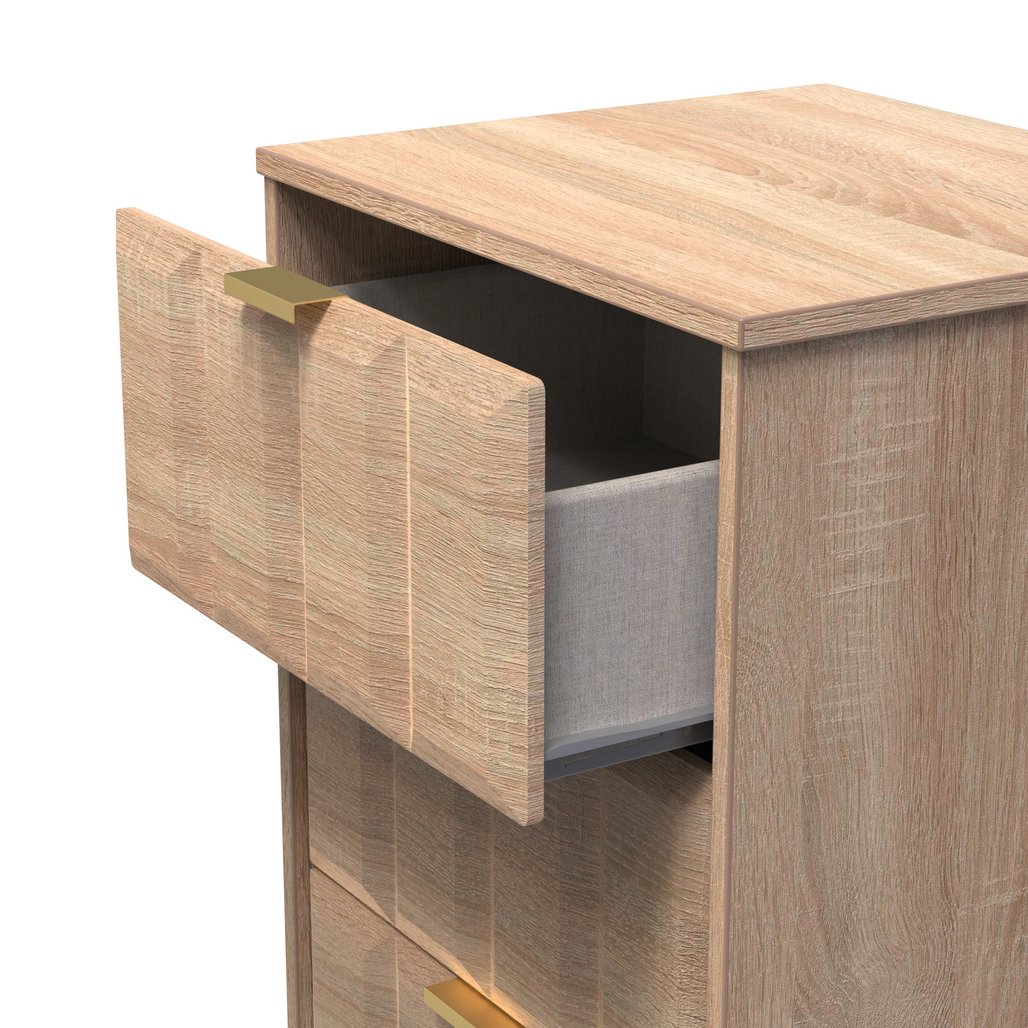 New York 5 Drawer Tall Bedside Table with Gold Handles