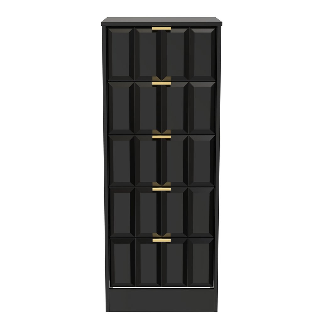 New York 5 Drawer Tall Bedside Table with Gold Handles