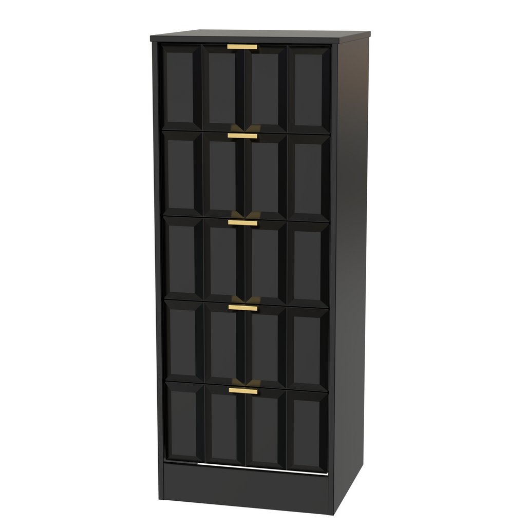 New York 5 Drawer Tall Bedside Table with Gold Handles
