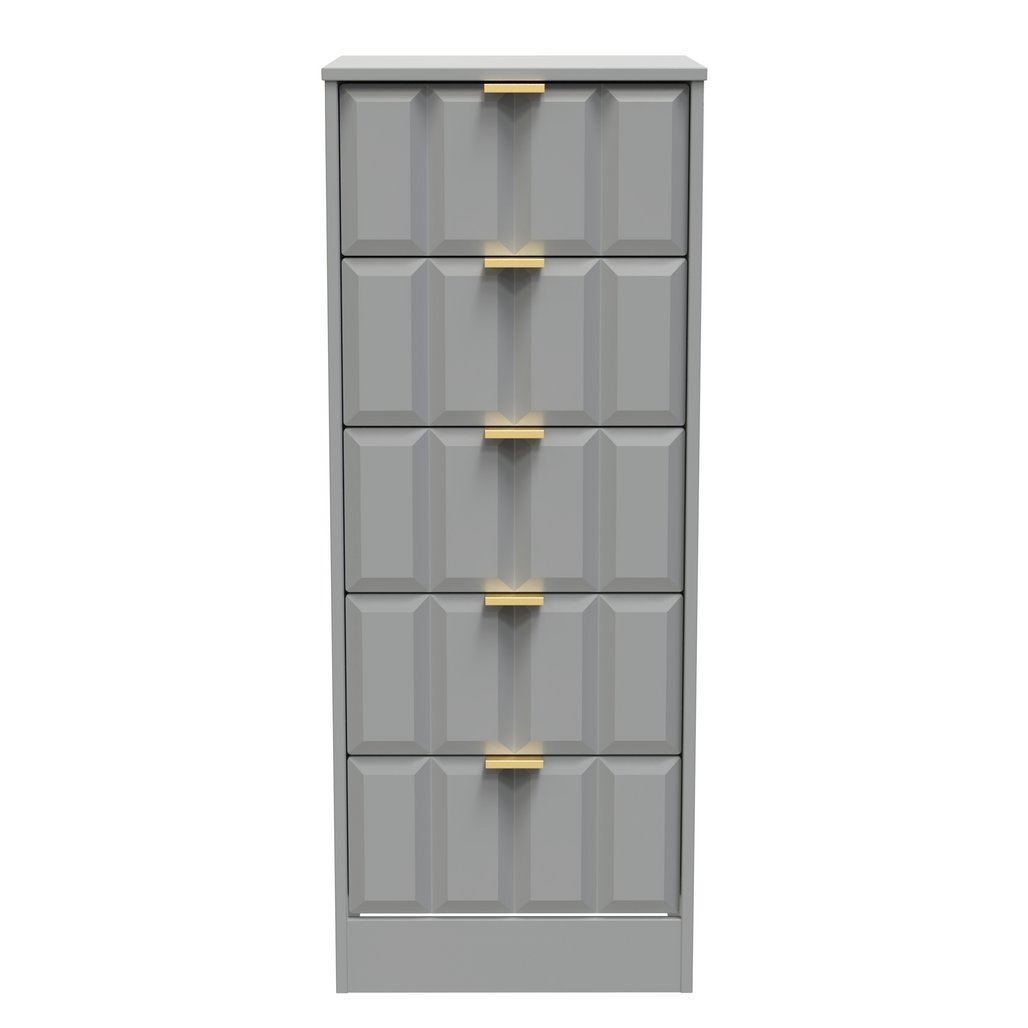 New York 5 Drawer Tall Bedside Table with Gold Handles