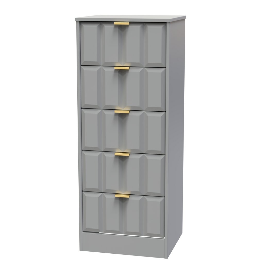 New York 5 Drawer Tall Bedside Table with Gold Handles
