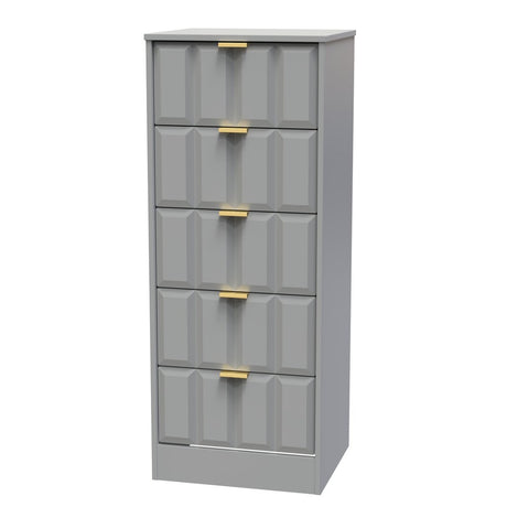 New York 5 Drawer Tall Bedside Table with Gold Handles