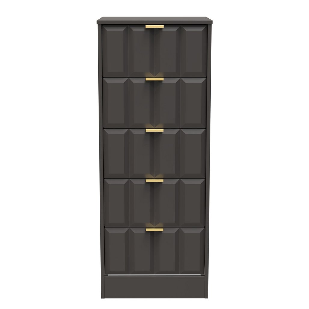 New York 5 Drawer Tall Bedside Table with Gold Handles