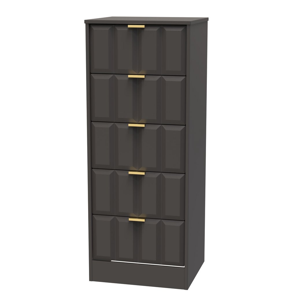 New York 5 Drawer Tall Bedside Table with Gold Handles