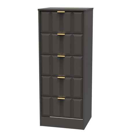 New York 5 Drawer Tall Bedside Table with Gold Handles