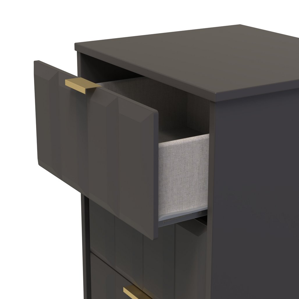 New York 5 Drawer Tall Bedside Table with Gold Handles