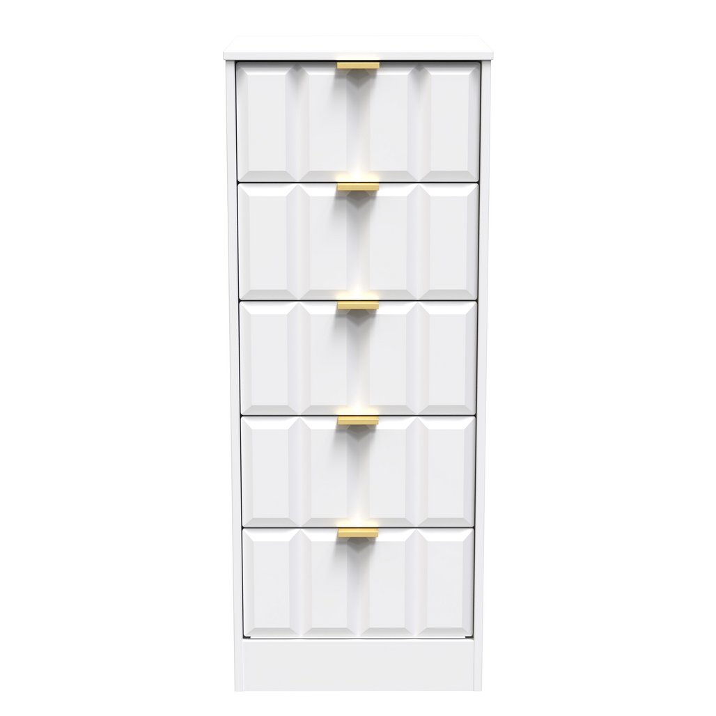 New York 5 Drawer Tall Bedside Table with Gold Handles