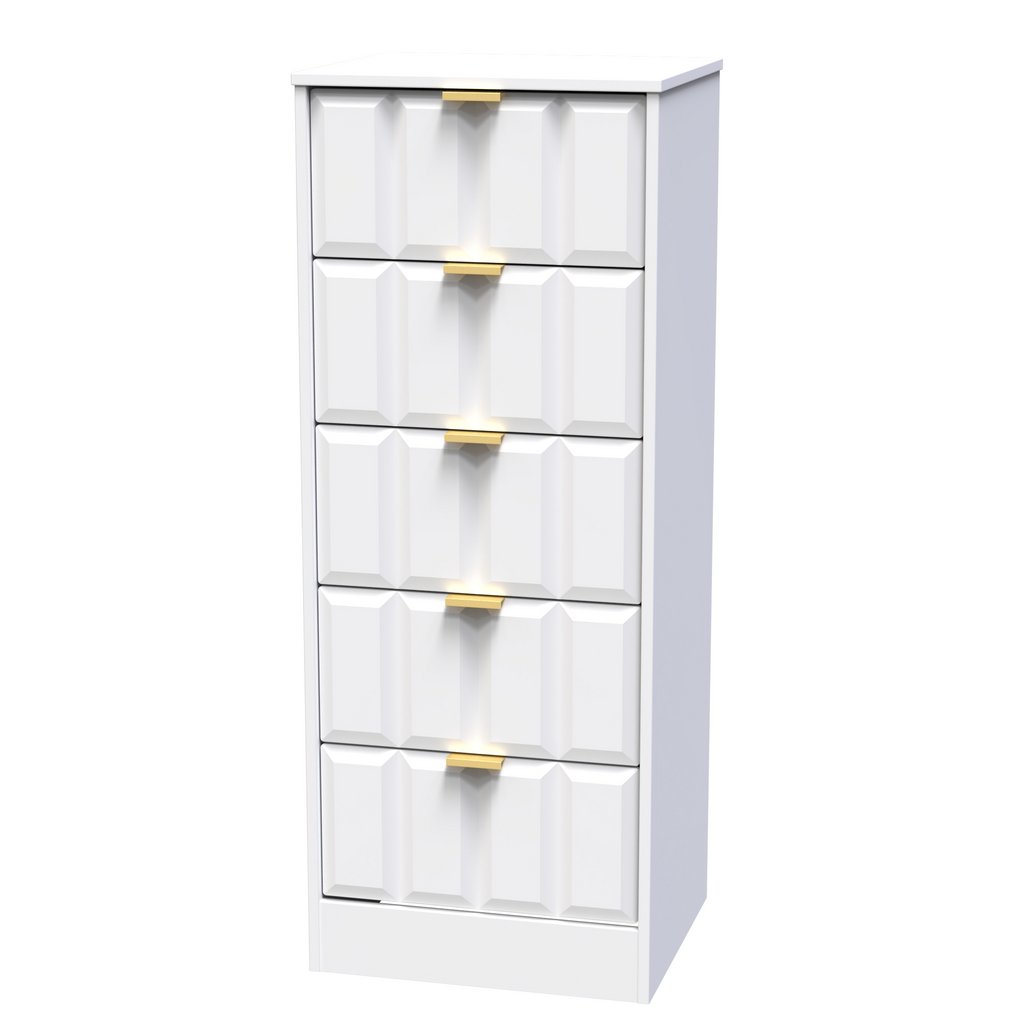 New York 5 Drawer Tall Bedside Table with Gold Handles