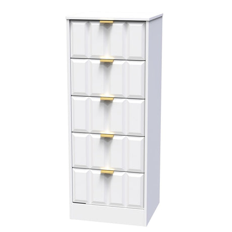 New York 5 Drawer Tall Bedside Table with Gold Handles