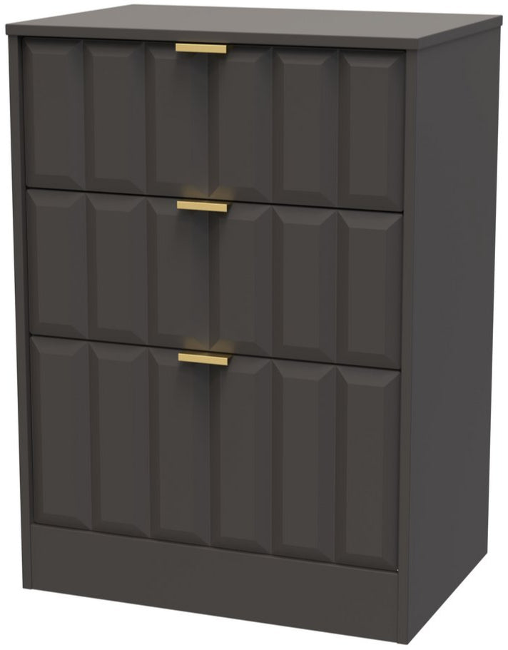 New York 3 Drawer Deep Midi Chest with Gold Handles