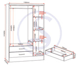 Nevada 3 Door 2 Drawer Mirrored Wardrobe
