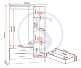 Nevada 3 Door 2 Drawer Mirrored Wardrobe