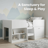 Nova Low Sleeper Kids Single Bed with Storage Shelves & Cupboard