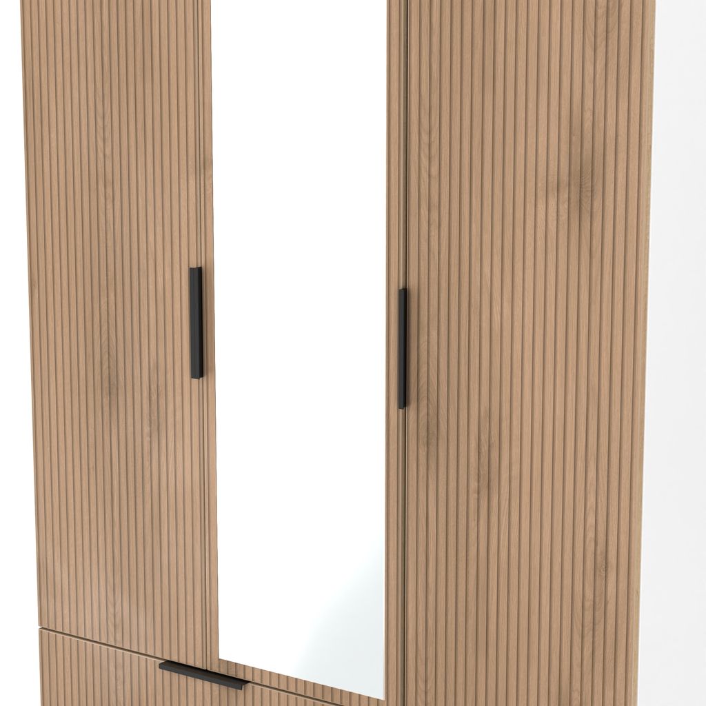 Java Tall Mirrored 2 Drawer 3 Door Triple Wardrobe