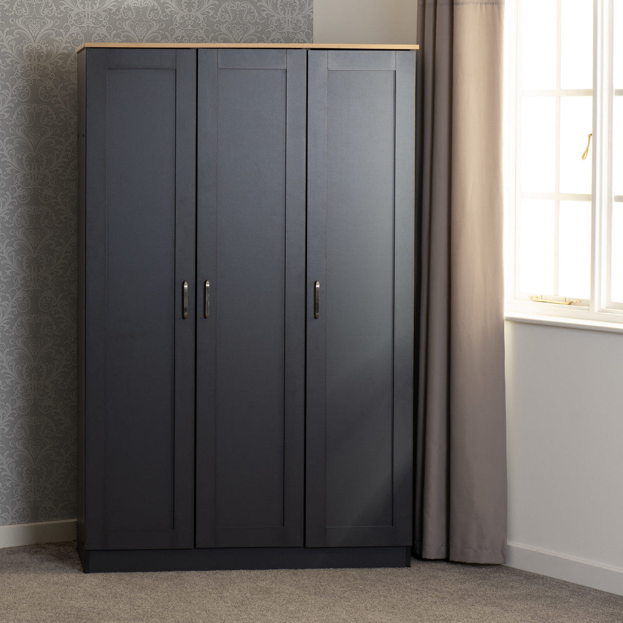 Portland Grey and Oak 3 Door Wardrobe