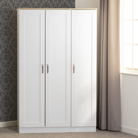 Portland White and Oak 3 Door Wardrobe